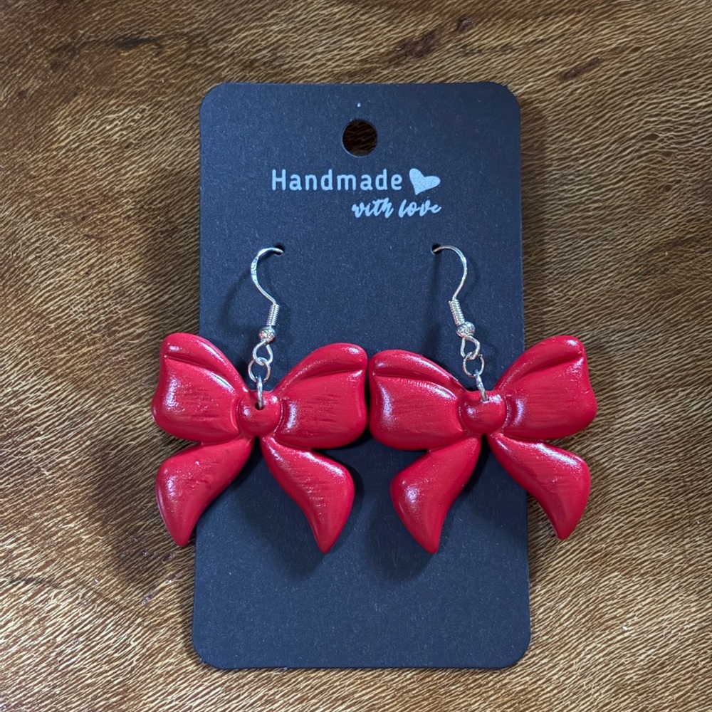 Red or Green Bow Polymer Clay Earrings